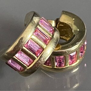 Nolan Miller Gold Tone Pink Baguette Crystal Earrings